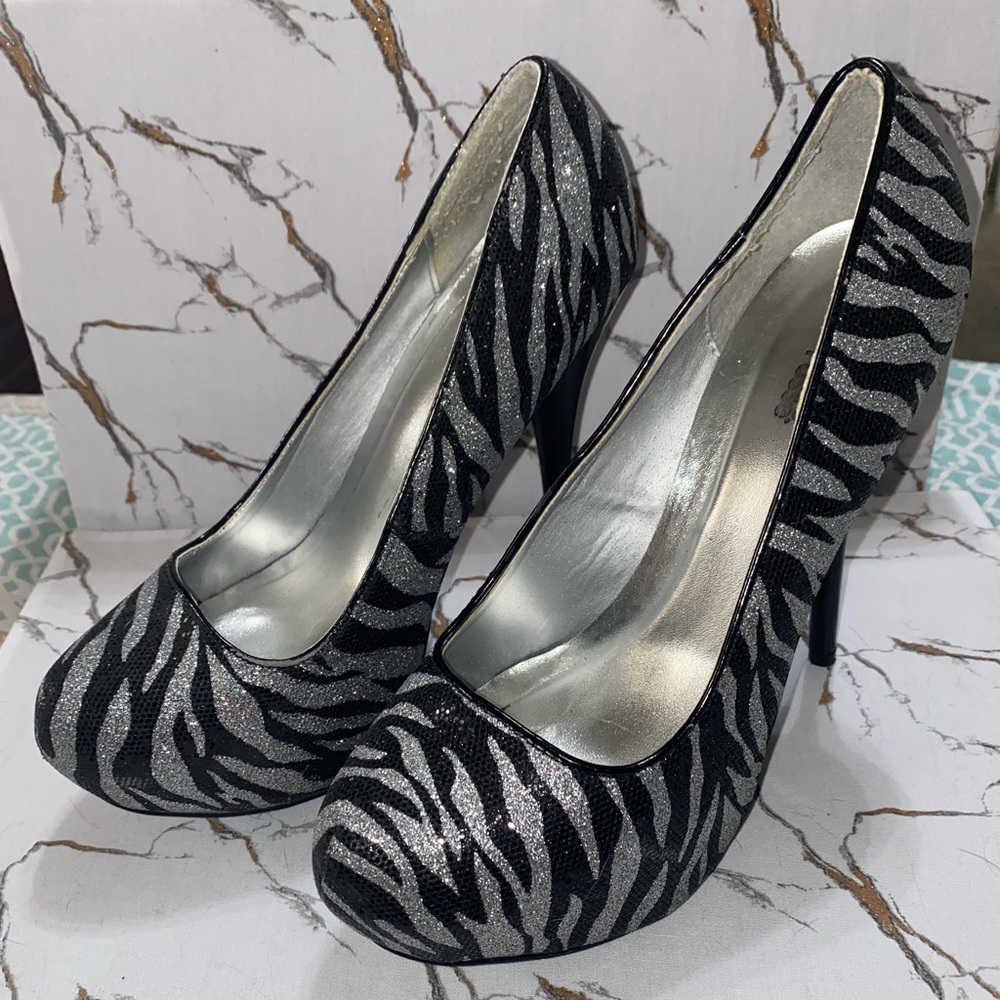 Zebra print glitter Charlotte Russe heels size 9